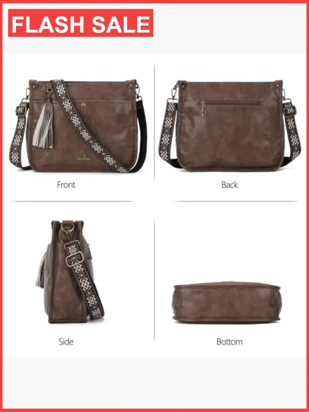 Trendy Vegan Leather Hobo Crossbody Bag with Guitar Strap